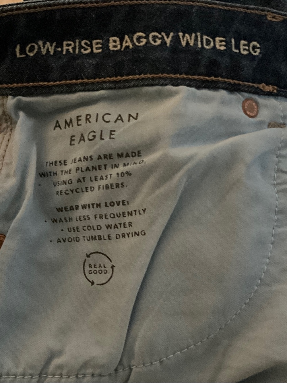 American Eagle Baggy Wide leg Dark Blue Jeans Size 14R - like NEW - Picture 6 of 7